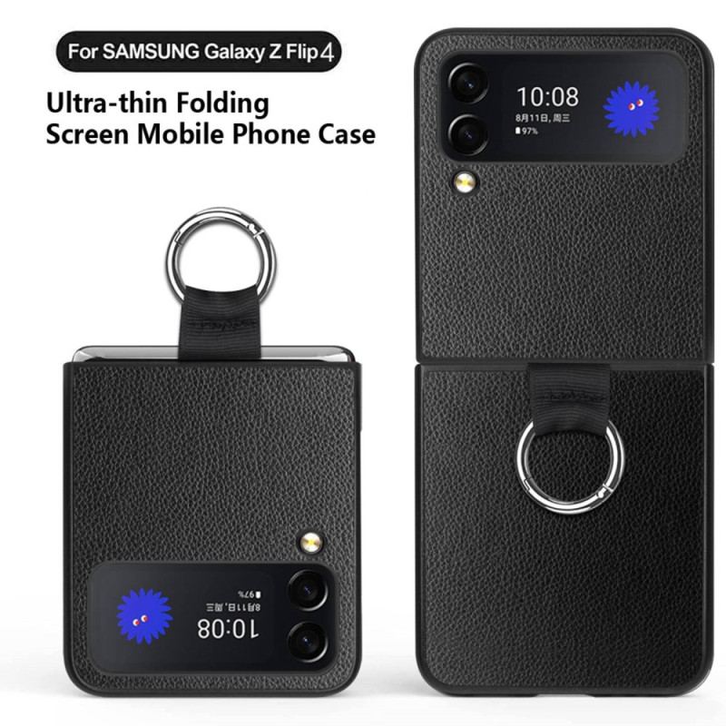 Capa Para Samsung Galaxy Z Flip 4 De Couro Couro Lichia Com Anel
