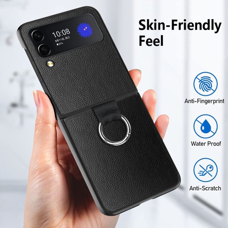 Capa Para Samsung Galaxy Z Flip 4 De Couro Couro Lichia Com Anel