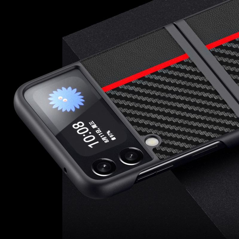 Capa Para Samsung Galaxy Z Flip 4 De Couro Linha De Fibra De Carbono