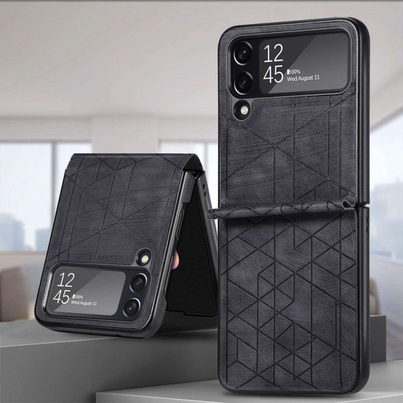 Capa Para Samsung Galaxy Z Flip 4 De Couro Linhas Geométricas