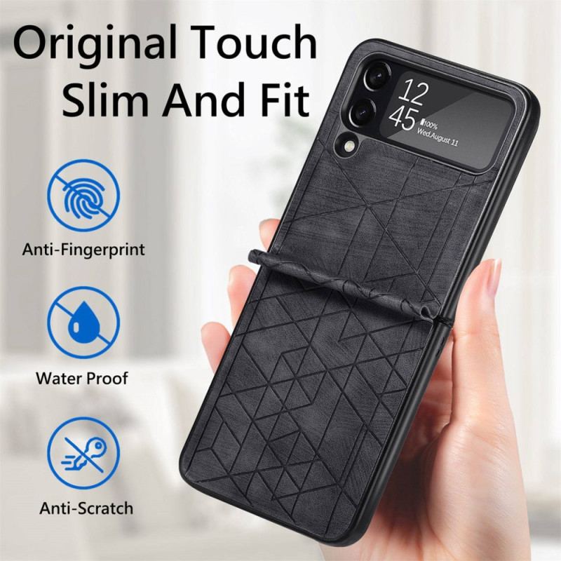 Capa Para Samsung Galaxy Z Flip 4 De Couro Linhas Geométricas