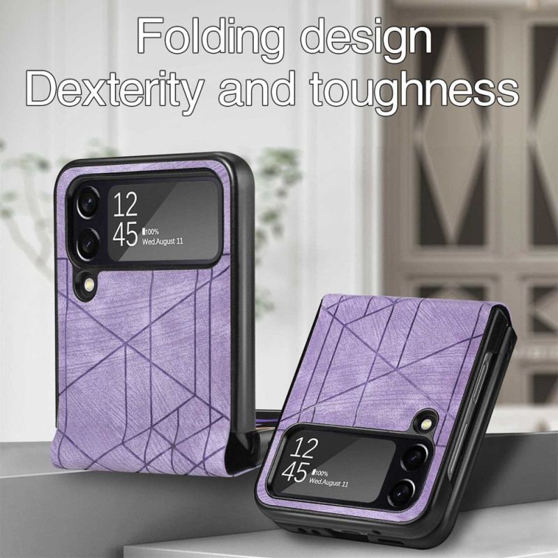 Capa Para Samsung Galaxy Z Flip 4 De Couro Linhas Geométricas