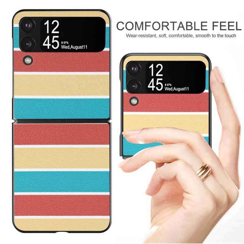 Capa Para Samsung Galaxy Z Flip 4 De Couro Linhas De Couro Sintético
