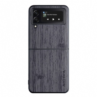 Capa Para Samsung Galaxy Z Flip 4 De Couro Madeira Aioria