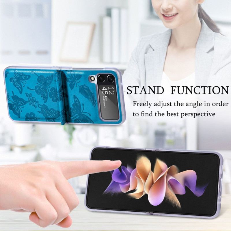 Capa Para Samsung Galaxy Z Flip 4 De Couro Mariposa À Noite