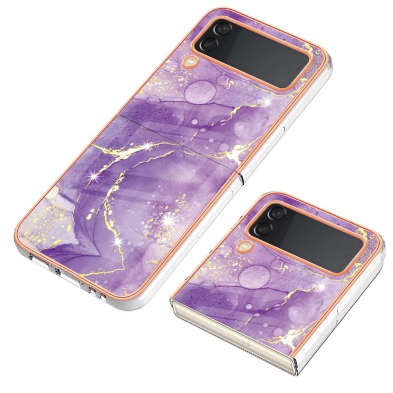 Capa Para Samsung Galaxy Z Flip 4 De Couro Mármore Colorido
