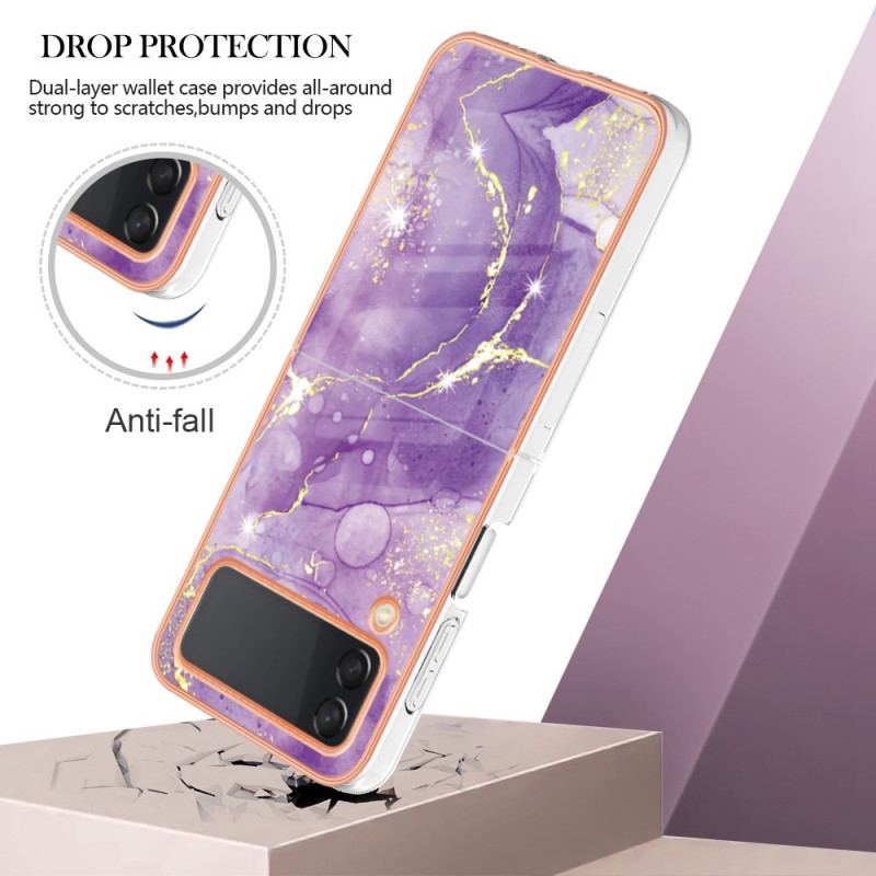 Capa Para Samsung Galaxy Z Flip 4 De Couro Mármore Colorido