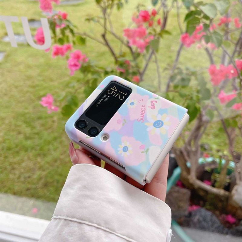 Capa Para Samsung Galaxy Z Flip 4 De Couro Pequenas Margaridas