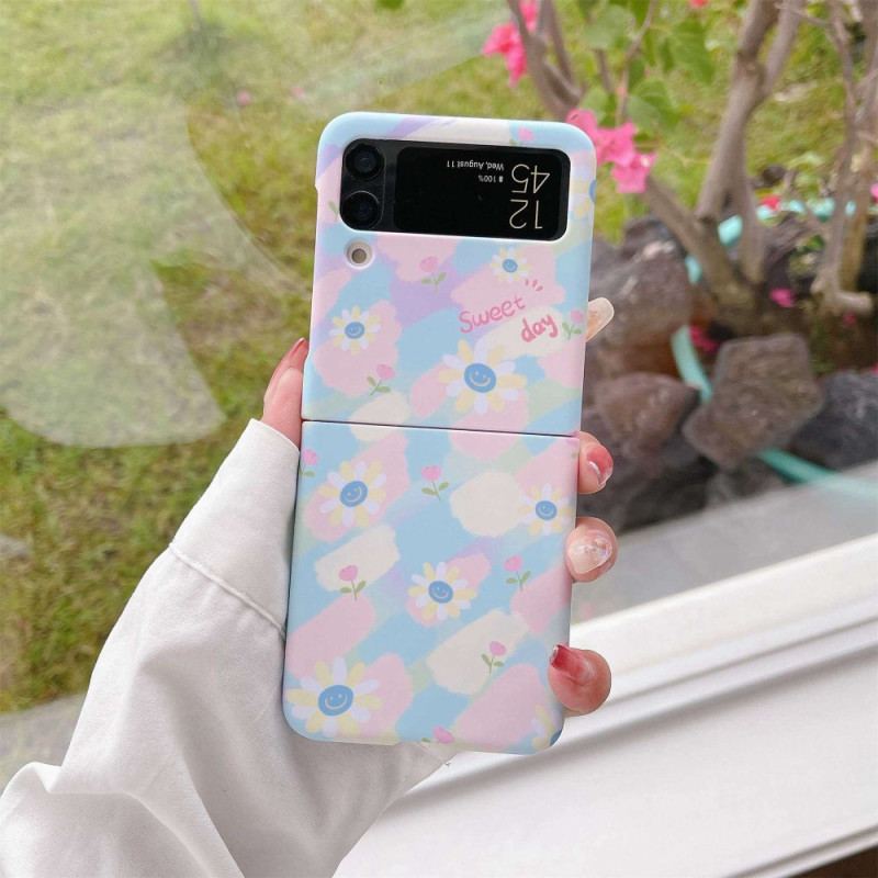 Capa Para Samsung Galaxy Z Flip 4 De Couro Pequenas Margaridas