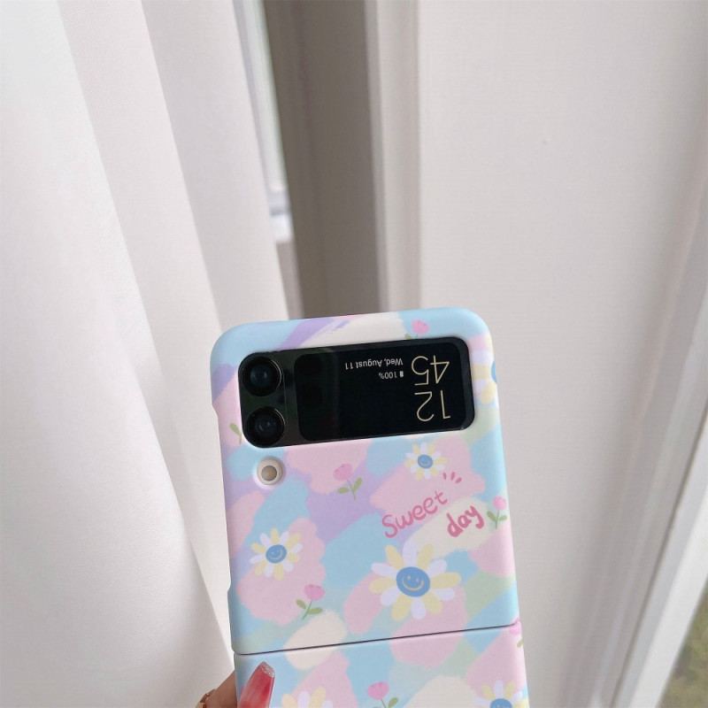 Capa Para Samsung Galaxy Z Flip 4 De Couro Pequenas Margaridas