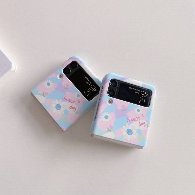 Capa Para Samsung Galaxy Z Flip 4 De Couro Pequenas Margaridas