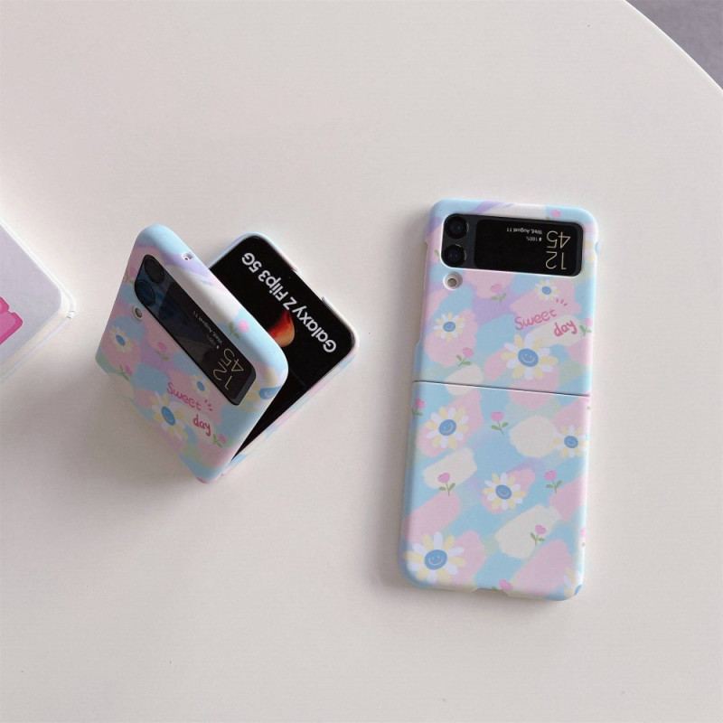Capa Para Samsung Galaxy Z Flip 4 De Couro Pequenas Margaridas