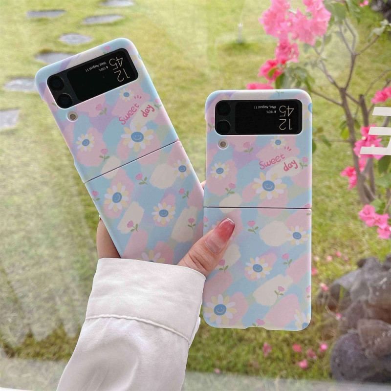 Capa Para Samsung Galaxy Z Flip 4 De Couro Pequenas Margaridas