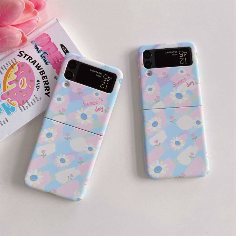 Capa Para Samsung Galaxy Z Flip 4 De Couro Pequenas Margaridas