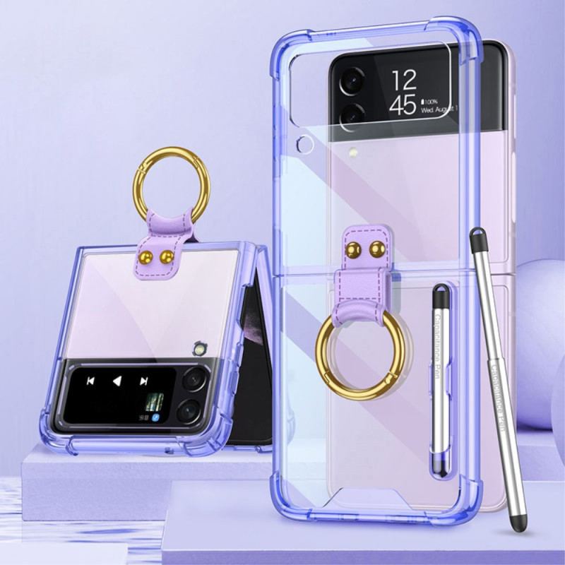 Capa Para Samsung Galaxy Z Flip 4 De Couro Pintado Com Gkk Stylus