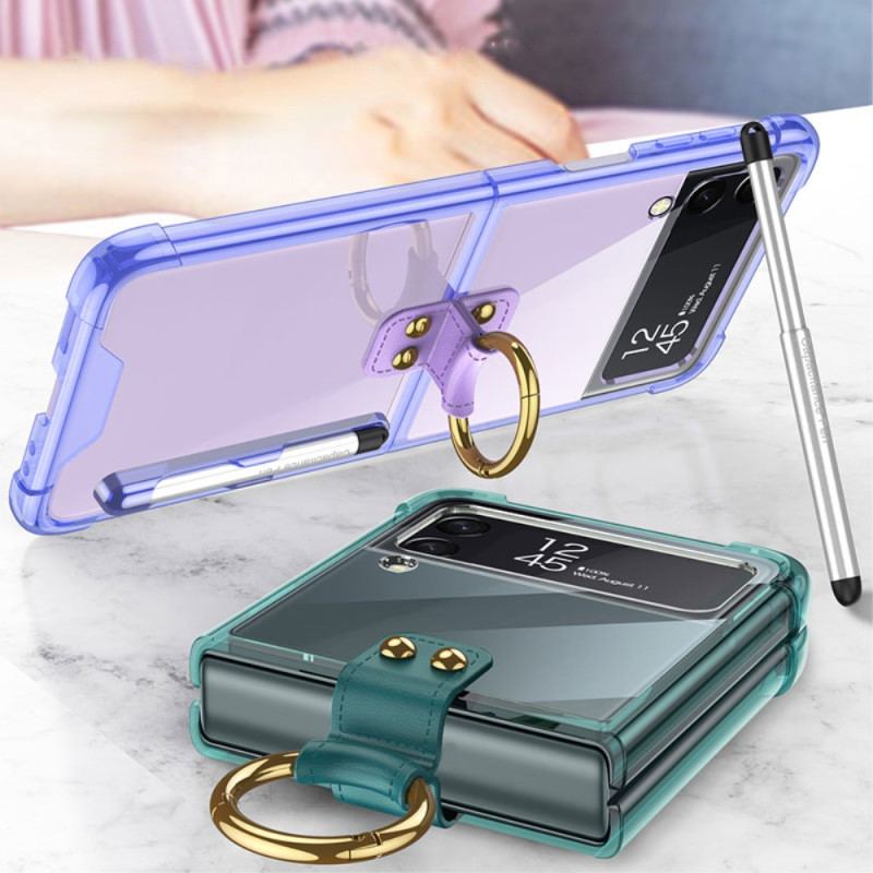Capa Para Samsung Galaxy Z Flip 4 De Couro Pintado Com Gkk Stylus