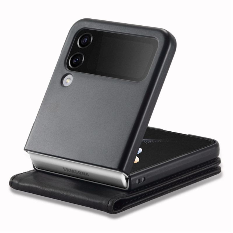 Capa Para Samsung Galaxy Z Flip 4 De Couro Titular Do Cartão Rfid