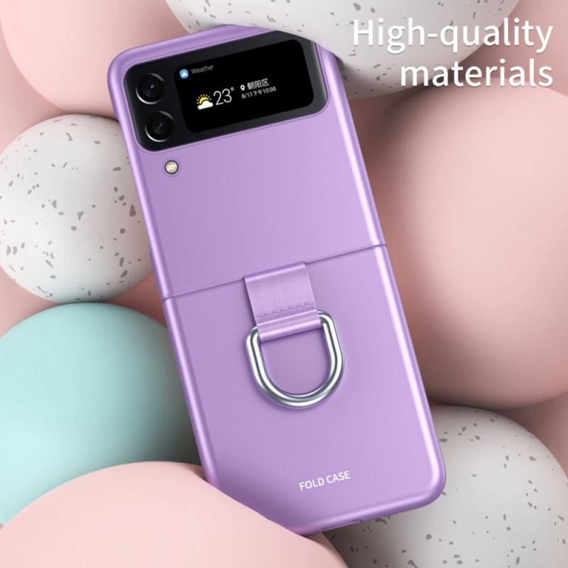 Capa Para Samsung Galaxy Z Flip 4 De Couro Toque De Pele Com Anel