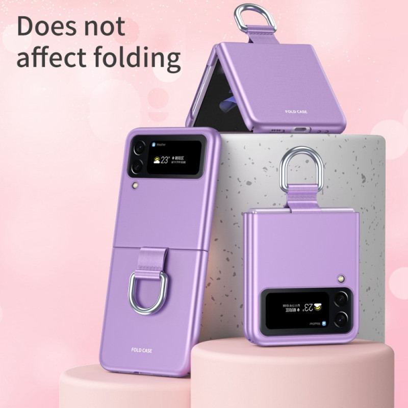 Capa Para Samsung Galaxy Z Flip 4 De Couro Toque De Pele Com Anel