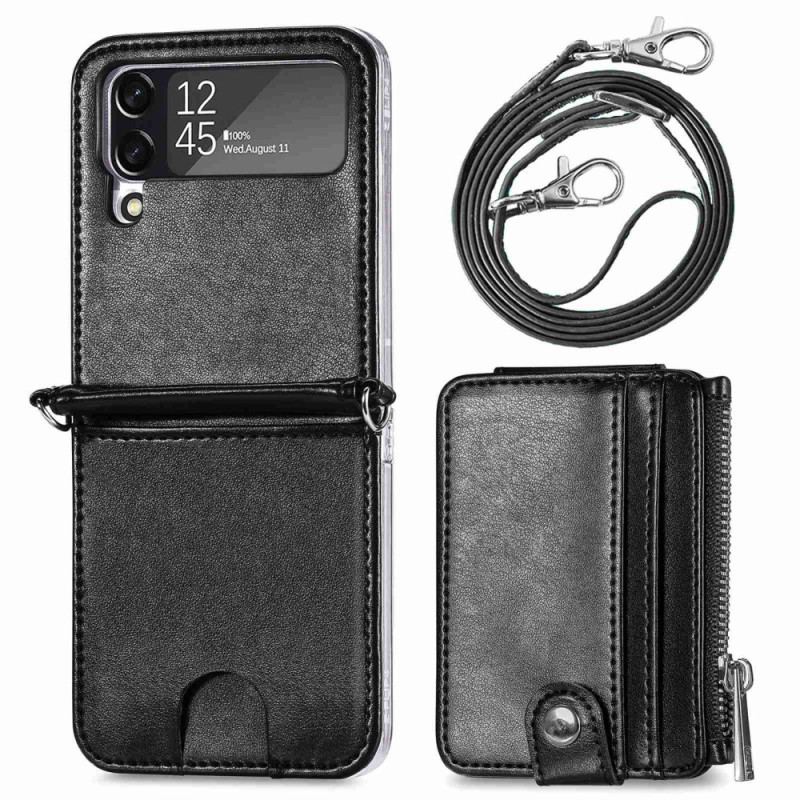 Capa Para Samsung Galaxy Z Flip 4 Capa Tipo Carteira De Couro Carteira Com Alça De Ombro