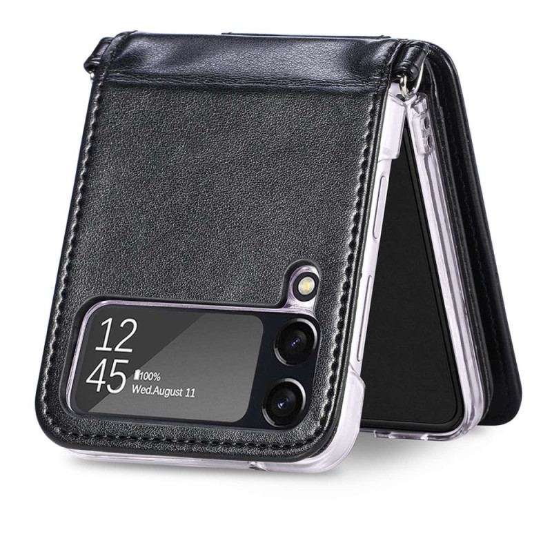 Capa Para Samsung Galaxy Z Flip 4 Capa Tipo Carteira De Couro Carteira Com Alça De Ombro