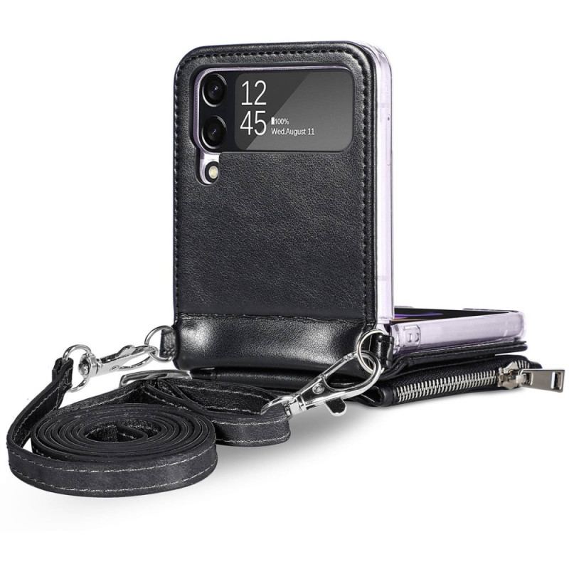 Capa Para Samsung Galaxy Z Flip 4 Capa Tipo Carteira De Couro Carteira Com Alça De Ombro