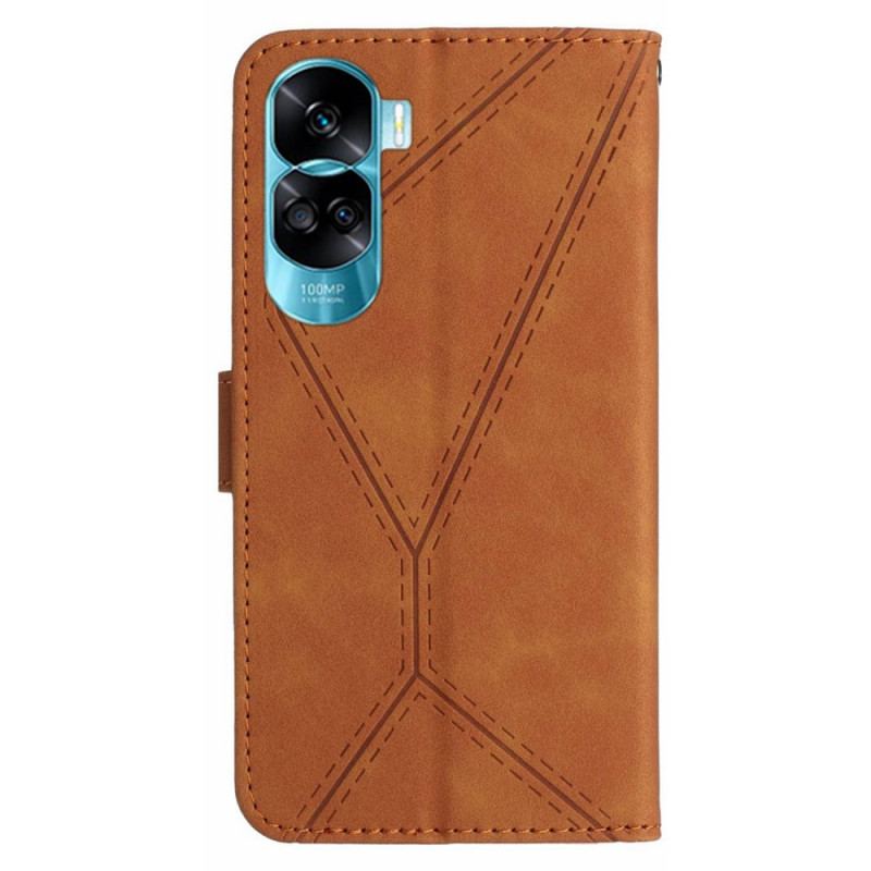 Capa Flip Para Honor 90 Lite De Cordão Linhas E Alças Pontilhadas