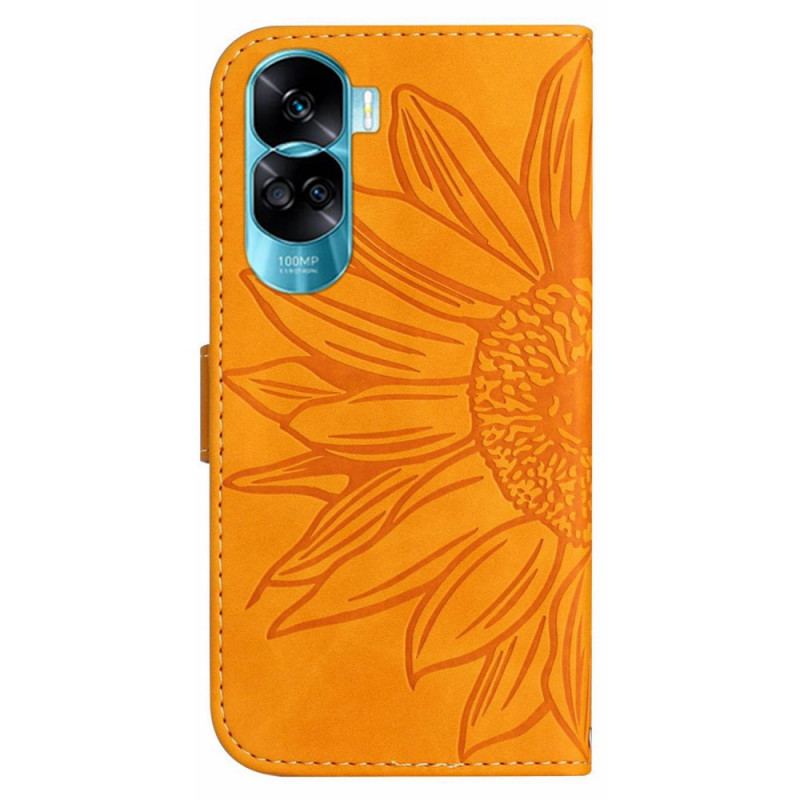 Capa Folio Para Honor 90 Lite Girassol Com Cordão