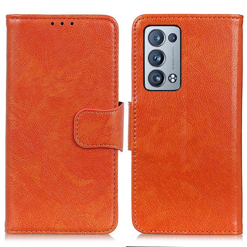 Capa Flip Para Oppo Reno 6 Pro 5G Couro Napa Dividido Laranja