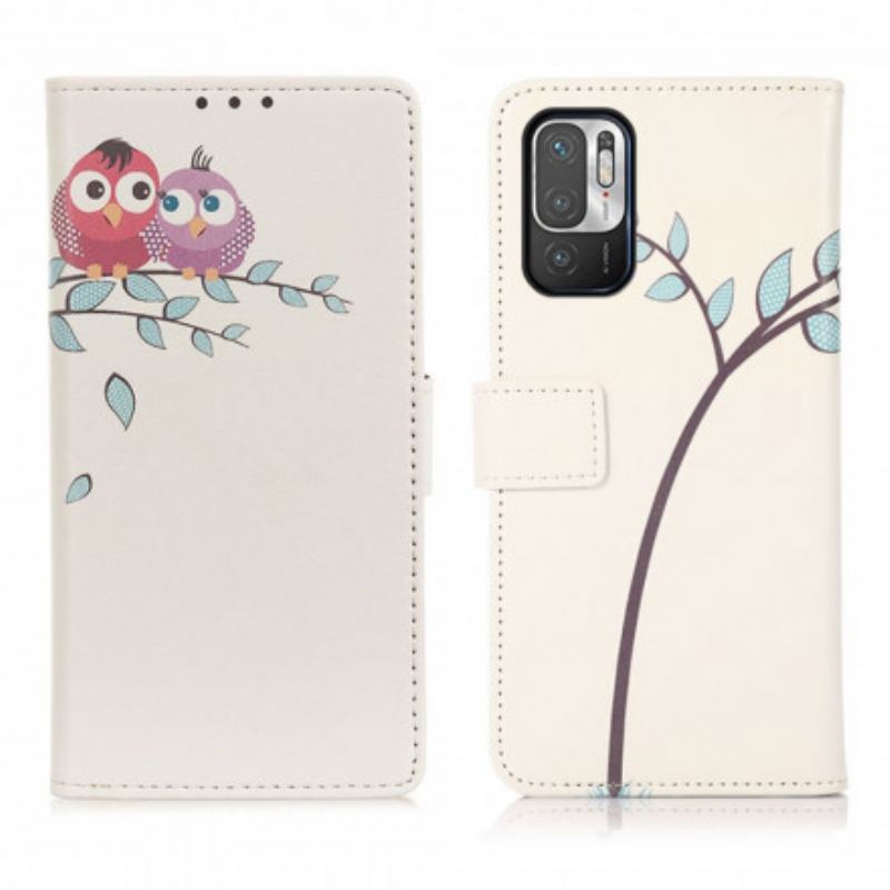 Capa Flip Para Xiaomi Redmi Note 10 5G Casal De Corujas Na Árvore