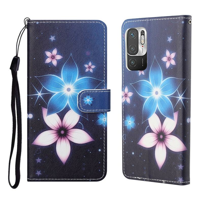 Capa Folio Para Xiaomi Redmi Note 10 5G De Cordão Flores De Cinta Lunar