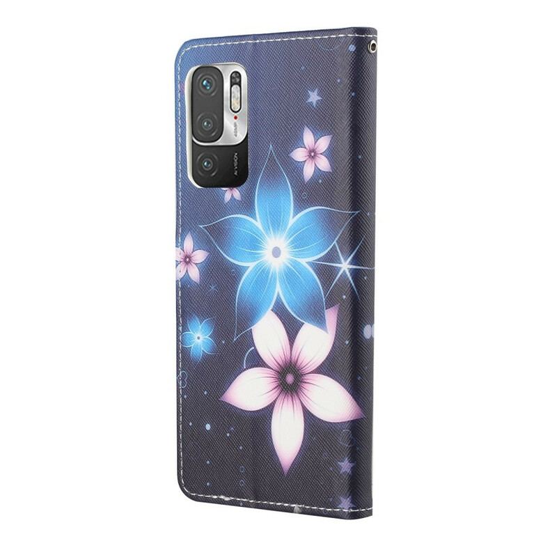 Capa Folio Para Xiaomi Redmi Note 10 5G De Cordão Flores De Cinta Lunar