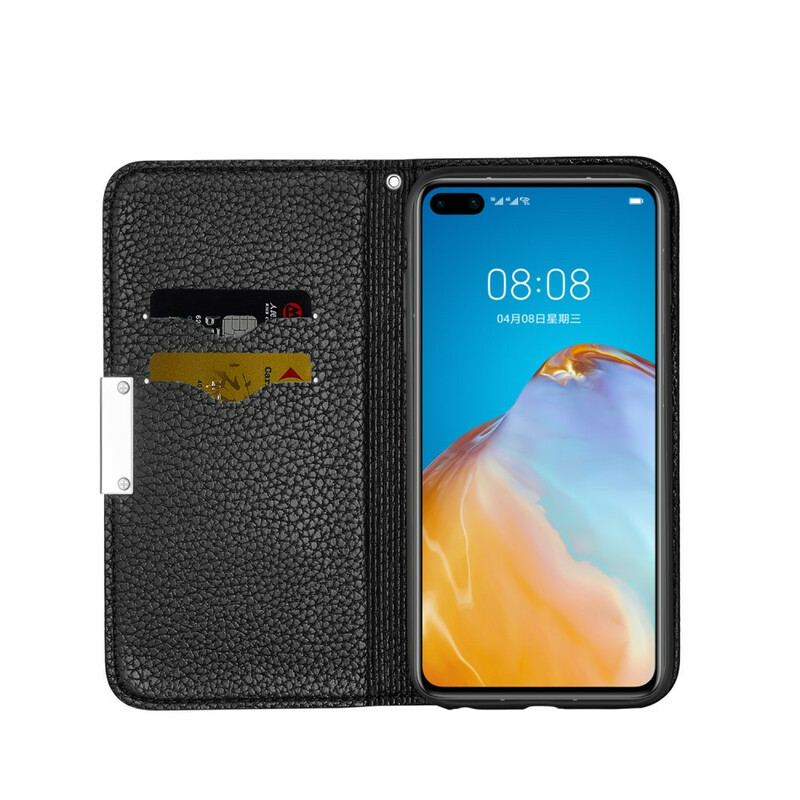 Capa De Celular Para Huawei P40 Pro Flip Lichia Ultra Chic Faux Couro