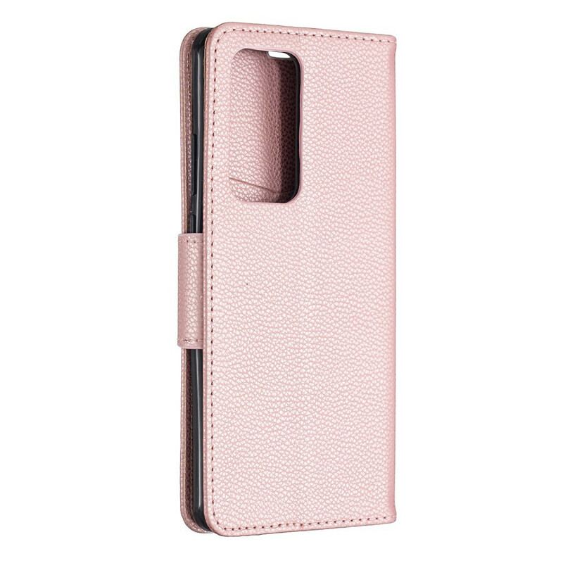 Capa Em Pele Para Huawei P40 Pro Flip Lichia Rabat Oblíqua