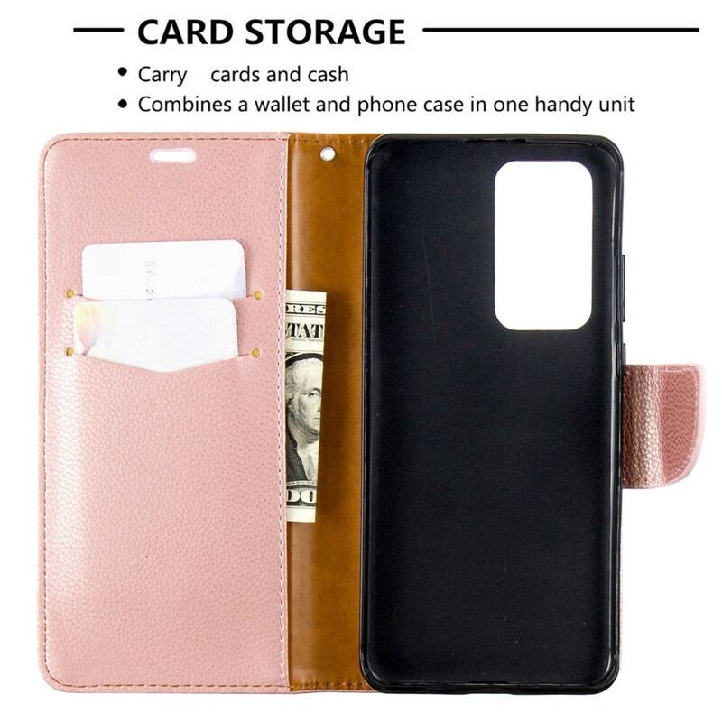 Capa Em Pele Para Huawei P40 Pro Flip Lichia Rabat Oblíqua