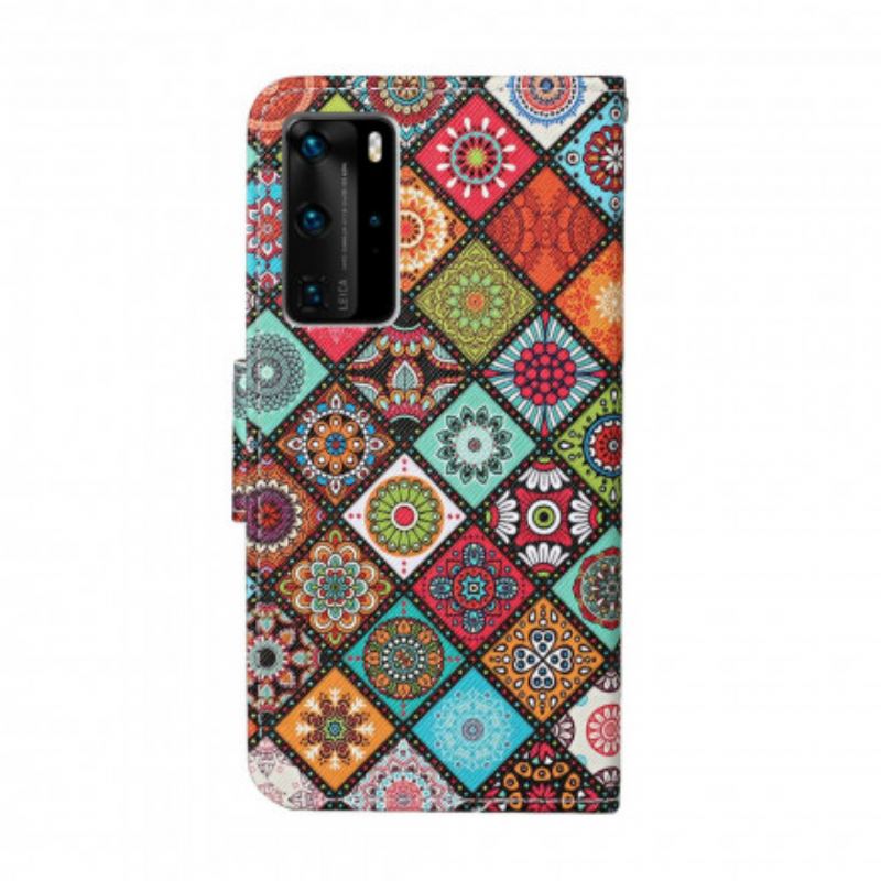 Capa Flip Para Huawei P40 Pro Mandalas De Patchwork Com Cordão