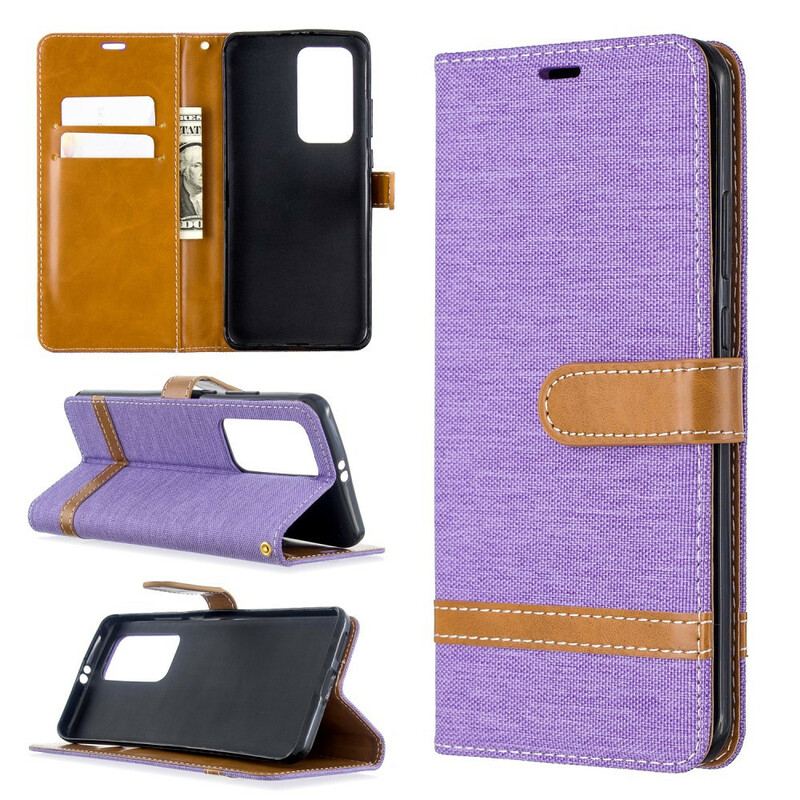 Capa Folio Para Huawei P40 Pro De Cordão Correia Efeito Tecido E Couro