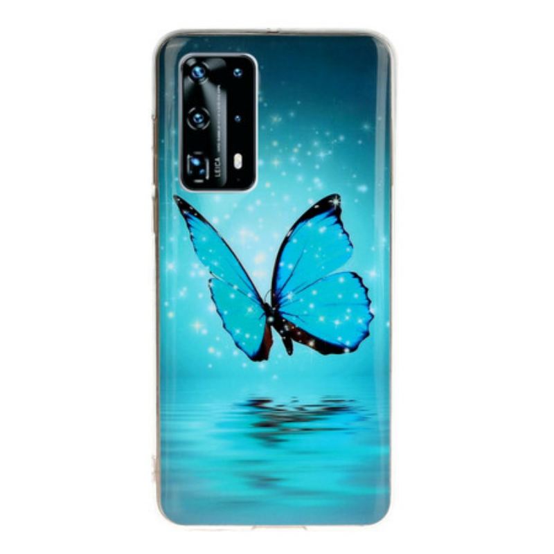 Capa Para Huawei P40 Pro Borboleta Azul Fluorescente