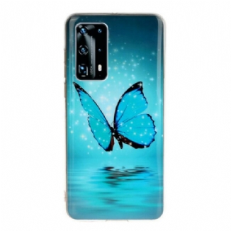 Capa Para Huawei P40 Pro Borboleta Azul Fluorescente