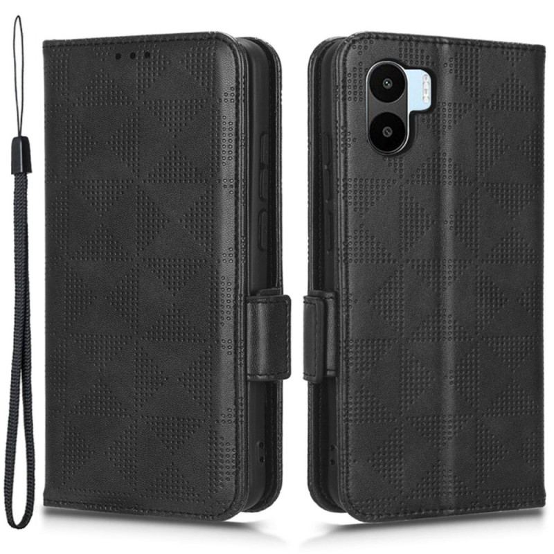 Capa Em Pele Para Xiaomi Redmi A1 Triângulos Com Cordão