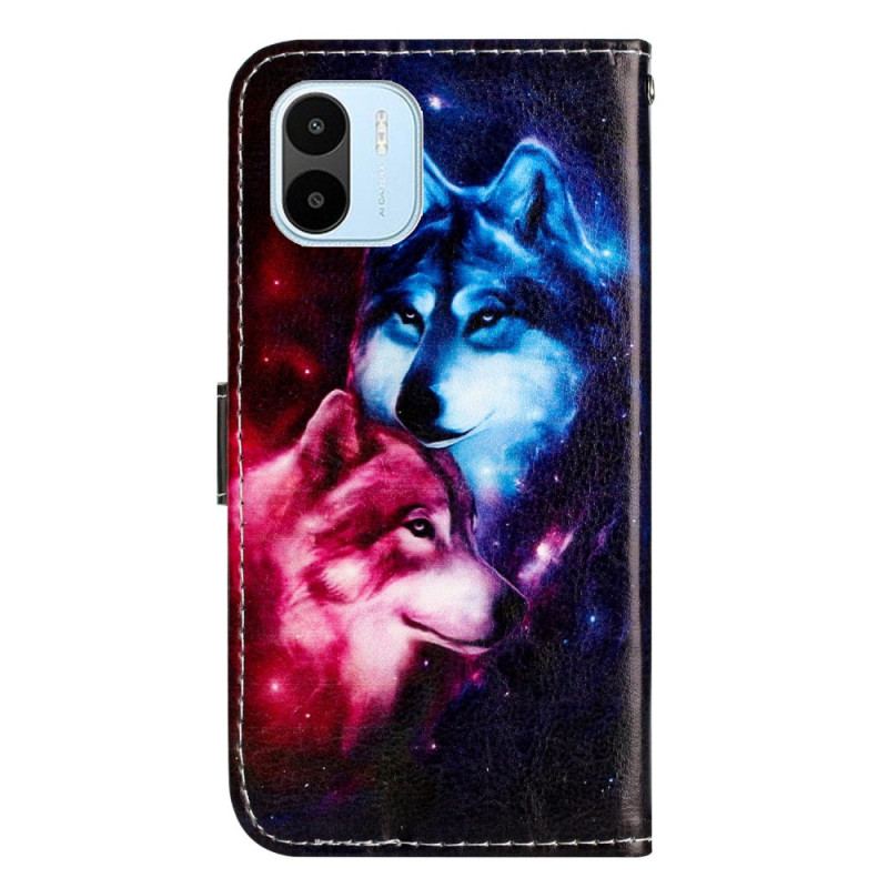 Capa Flip Para Xiaomi Redmi A1 De Cordão Dois Lobos Em Tiras