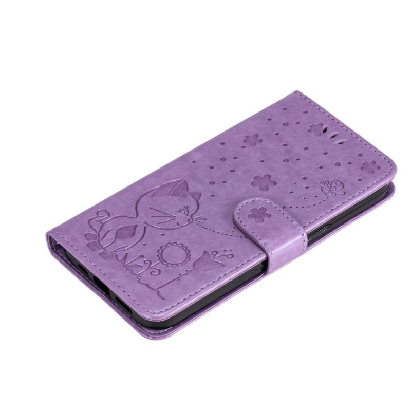 Capa Flip Para Xiaomi Redmi A1 De Cordão Gato E Abelha Com Cordão