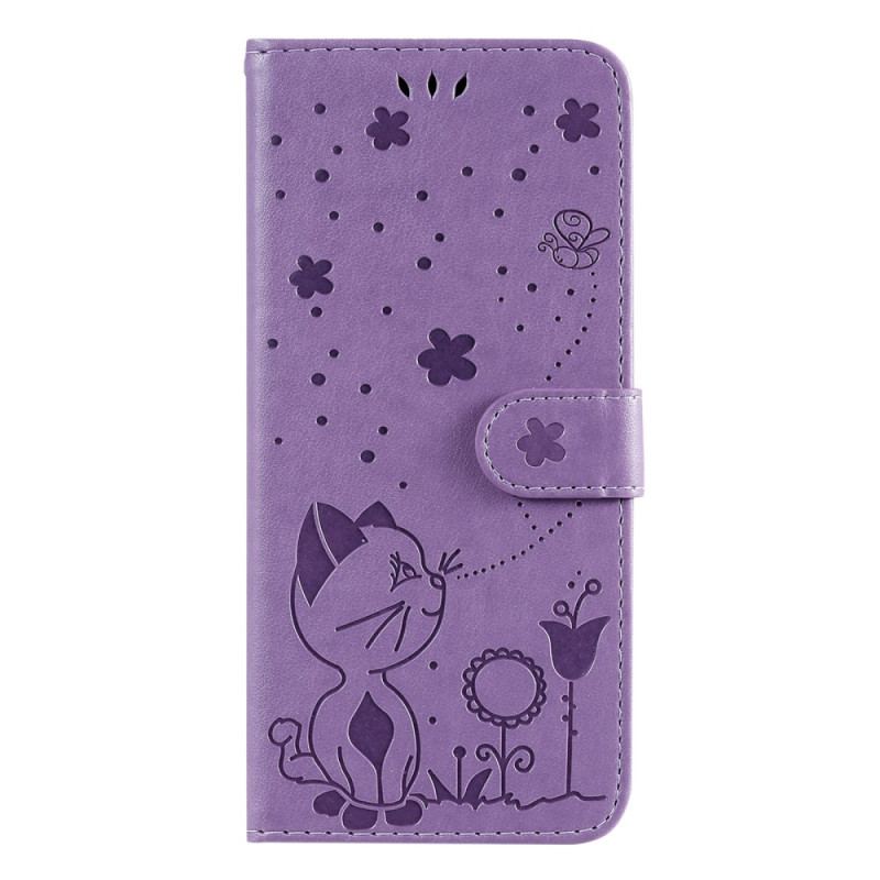 Capa Flip Para Xiaomi Redmi A1 De Cordão Gato E Abelha Com Cordão