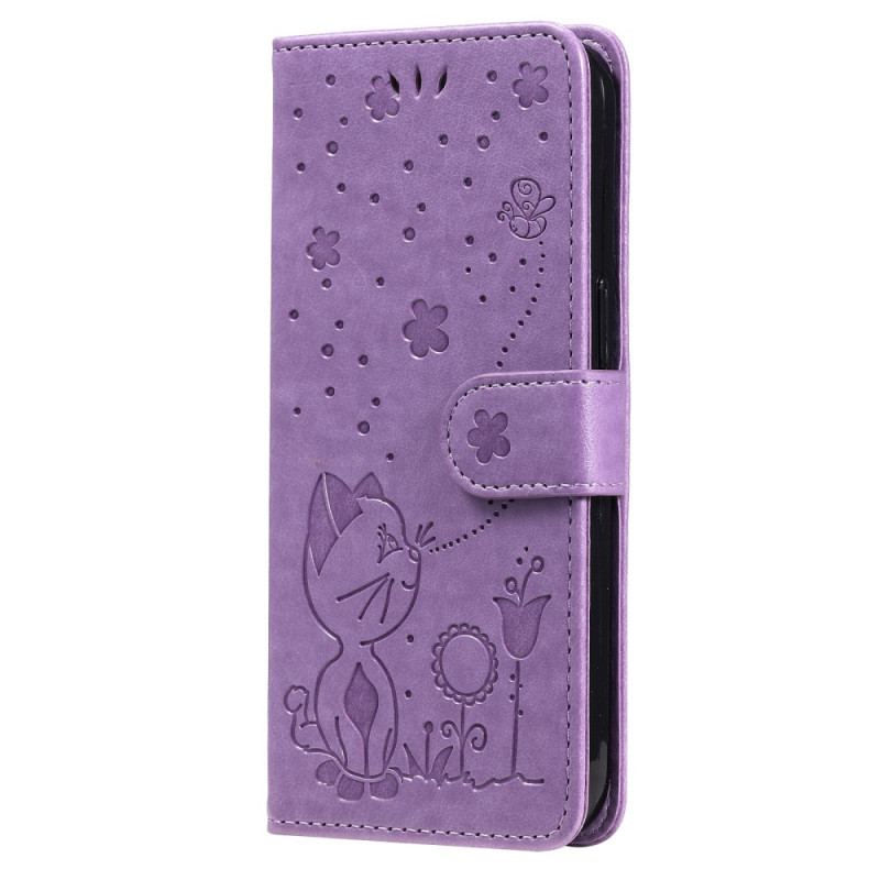 Capa Flip Para Xiaomi Redmi A1 De Cordão Gato E Abelha Com Cordão