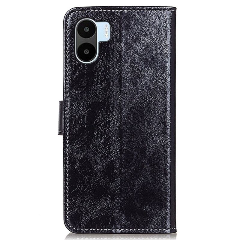 Capa Flip Para Xiaomi Redmi A1 Envernizado Com Costuras Visíveis