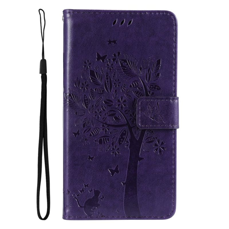 Capa Folio Para Xiaomi Redmi A1 De Cordão Árvore E Gato Strappy