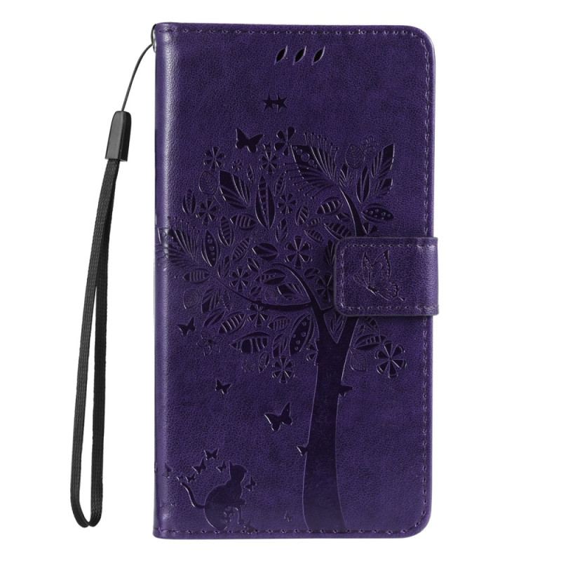 Capa Folio Para Xiaomi Redmi A1 De Cordão Árvore E Gato Strappy