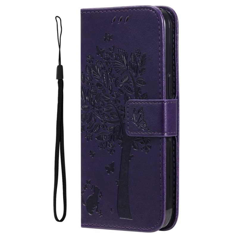Capa Folio Para Xiaomi Redmi A1 De Cordão Árvore E Gato Strappy