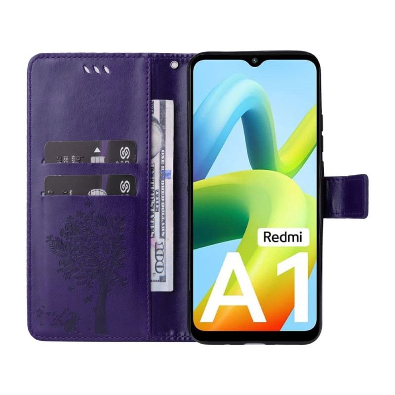 Capa Folio Para Xiaomi Redmi A1 De Cordão Árvore E Gato Strappy