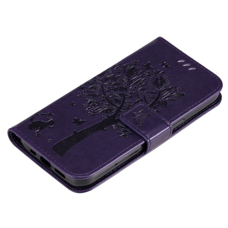 Capa Folio Para Xiaomi Redmi A1 De Cordão Árvore E Gato Strappy